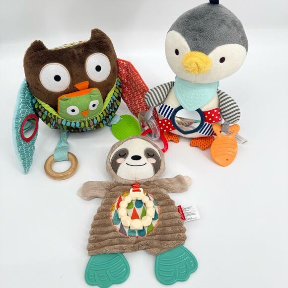 Lot Baby Sensory Soft Toys Skip Hop Owl Penguin Rattle Plush Infantino Sloth‎ - Picture 1 of 8